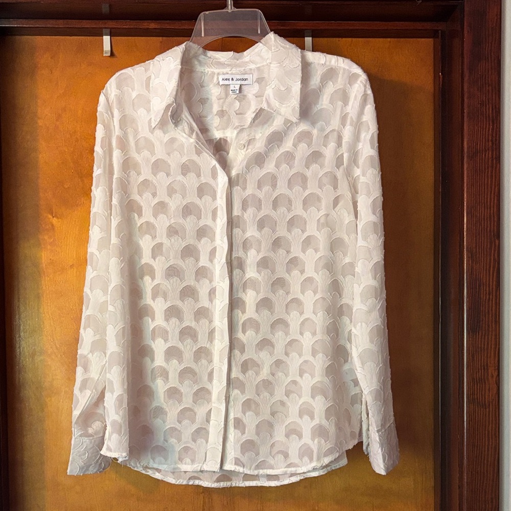 Alex & Jordan White semi-sheer button down - Women’s L
